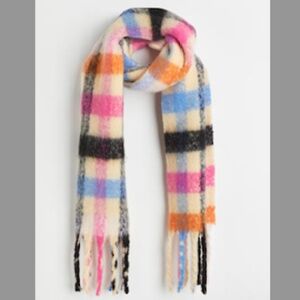 H&M colorful oversized fluffy checkered plaid mohair like soft scarf NWT